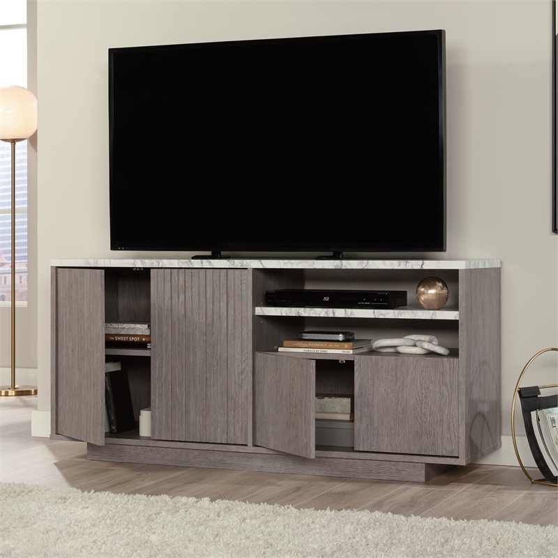 Sauder East Rock Engineered Wood Credenza in Ashen Oak Finish
