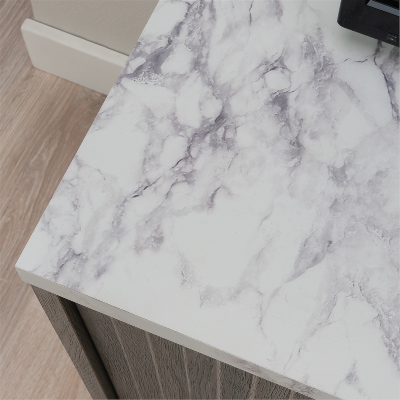 Sauder East Rock Engineered Wood Credenza in Ashen Oak Finish