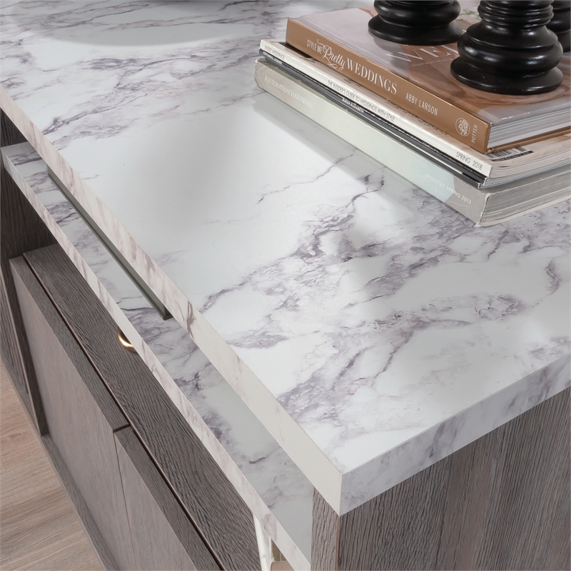 Sauder East Rock Engineered Wood Credenza in Ashen Oak Finish