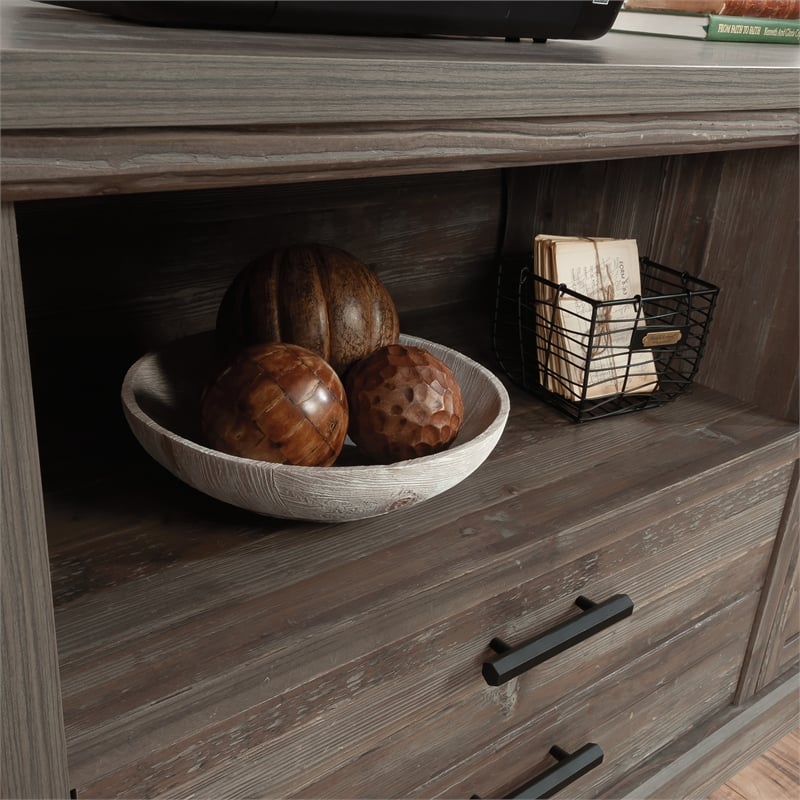 Sauder Aspen Post Engineered Wood Credenza in Pebble Pine/Brown