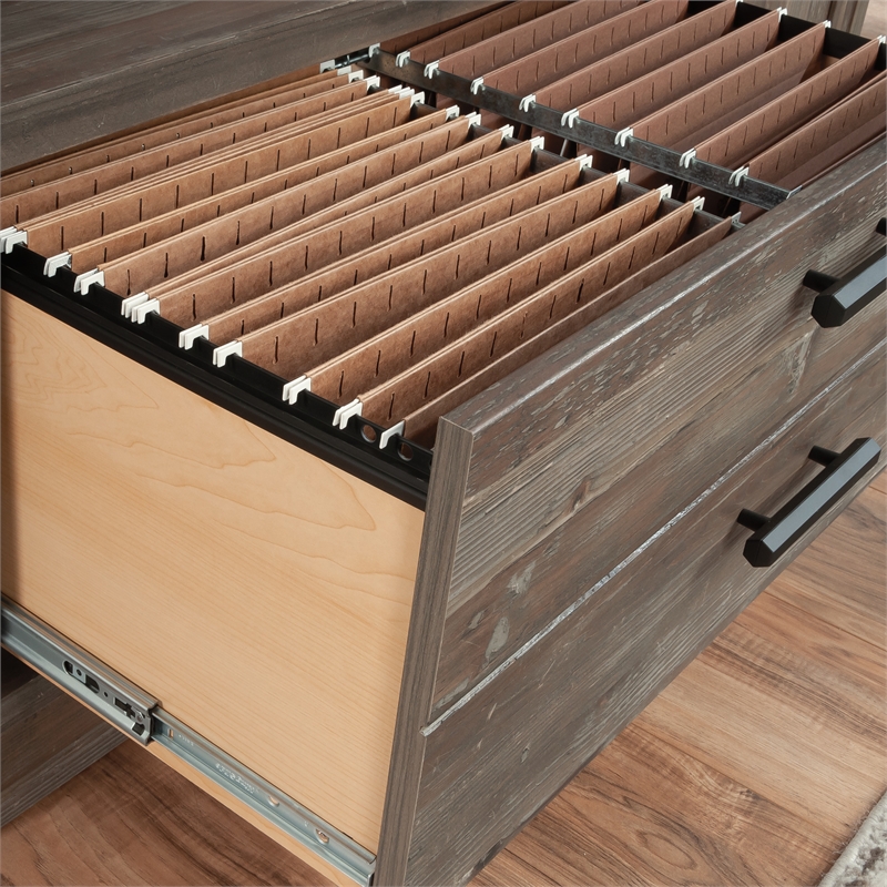 Sauder Aspen Post Engineered Wood Credenza in Pebble Pine/Brown