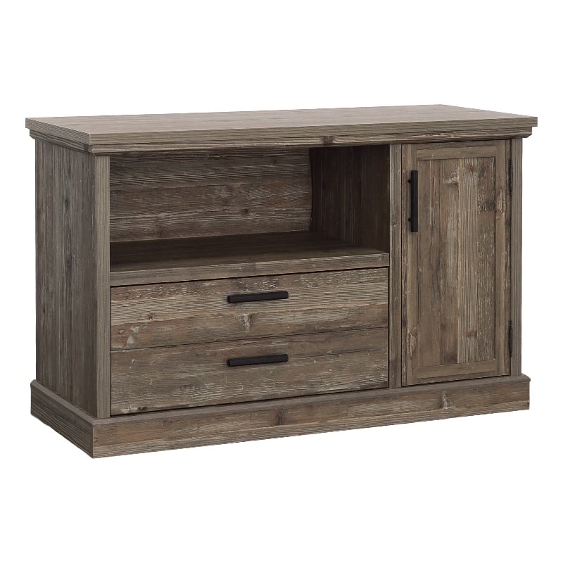 Sauder Aspen Post Engineered Wood Credenza in Pebble Pine/Brown