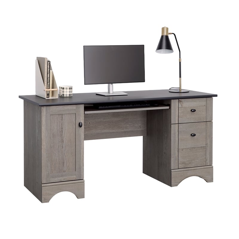 Sauder Engineered Wood Gaming Desk in White with Charcoal Ash Accent