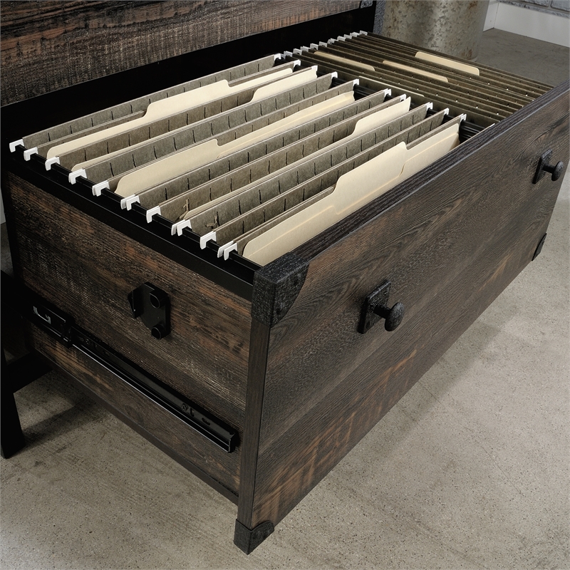 Sauder Foundry Road Engineered Wood/Metal Lateral File in Carbon Oak