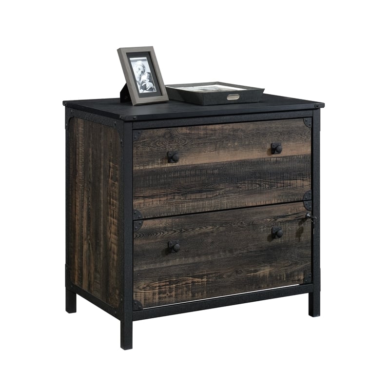 Sauder Foundry Road Engineered Wood/Metal Lateral File in Carbon Oak