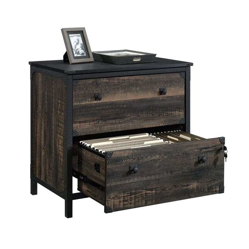 Sauder Foundry Road Engineered Wood/Metal Lateral File in Carbon Oak
