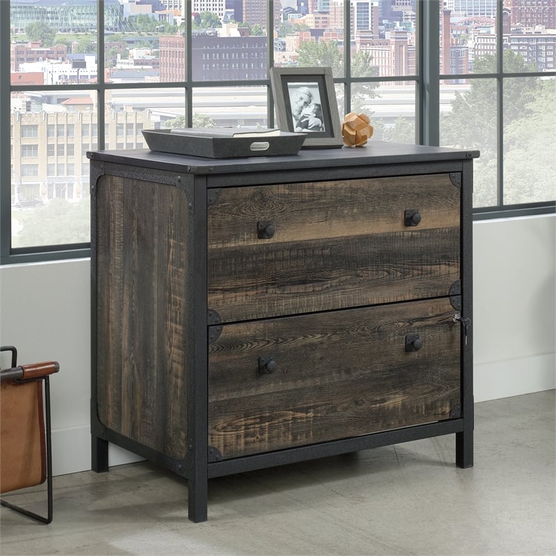 Sauder Foundry Road Engineered Wood/Metal Lateral File in Carbon Oak
