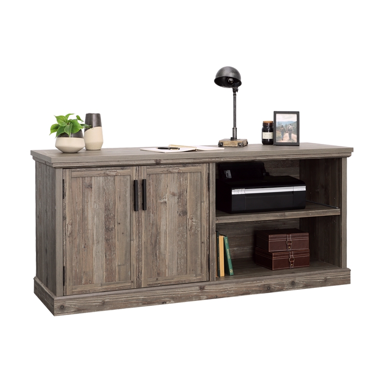 Sauder Aspen Post Engineered Wood Credenza in Pebble Pine/Brown Finish