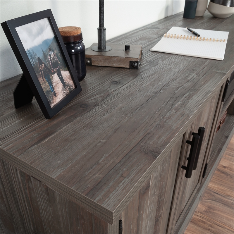 Sauder Aspen Post Engineered Wood Credenza in Pebble Pine/Brown Finish