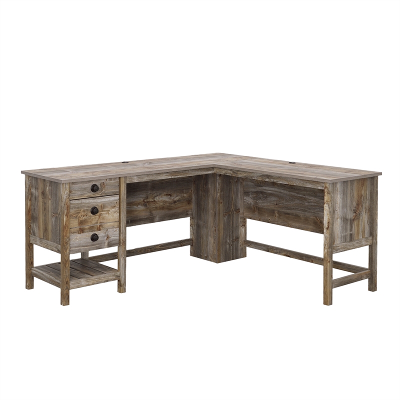 Sauder Granite Trace Engineered Wood L-Desk in Rustic Cedar/Brown Finish