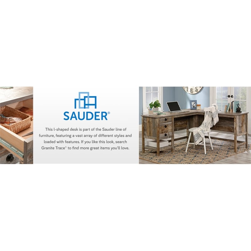 Sauder Granite Trace Engineered Wood L-Desk in Rustic Cedar/Brown Finish