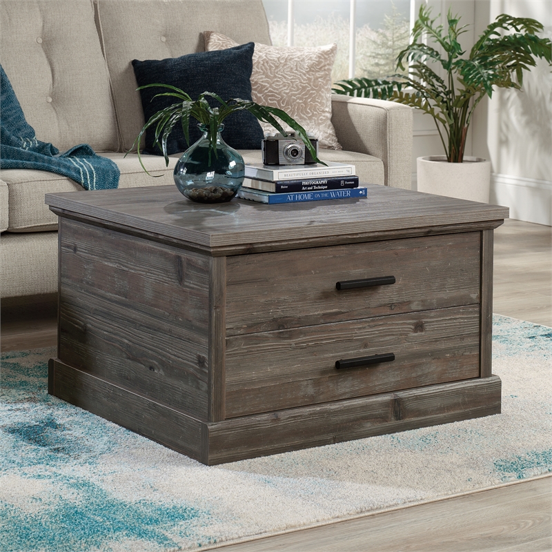 Sauder Aspen Post Engineered Wood Coffee Table in Pebble Pine/Brown