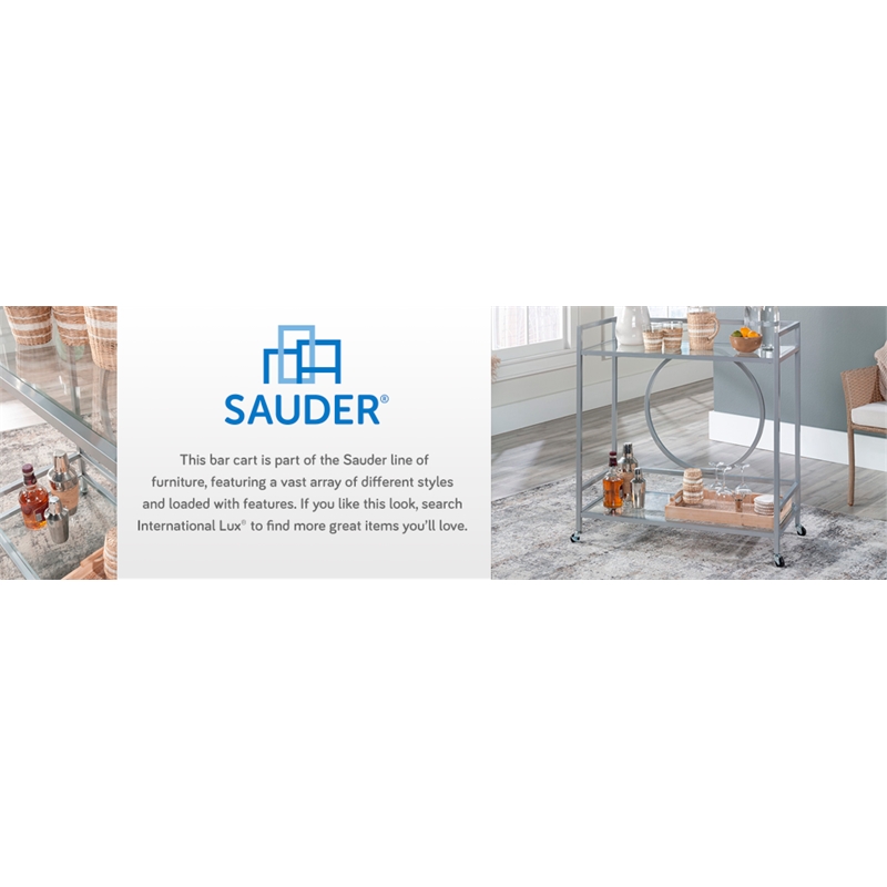Sauder International Lux Metal/Glass Bar Cart in Silver Finish