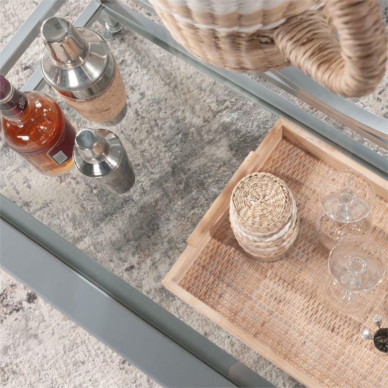 Sauder International Lux Metal/Glass Bar Cart in Silver Finish