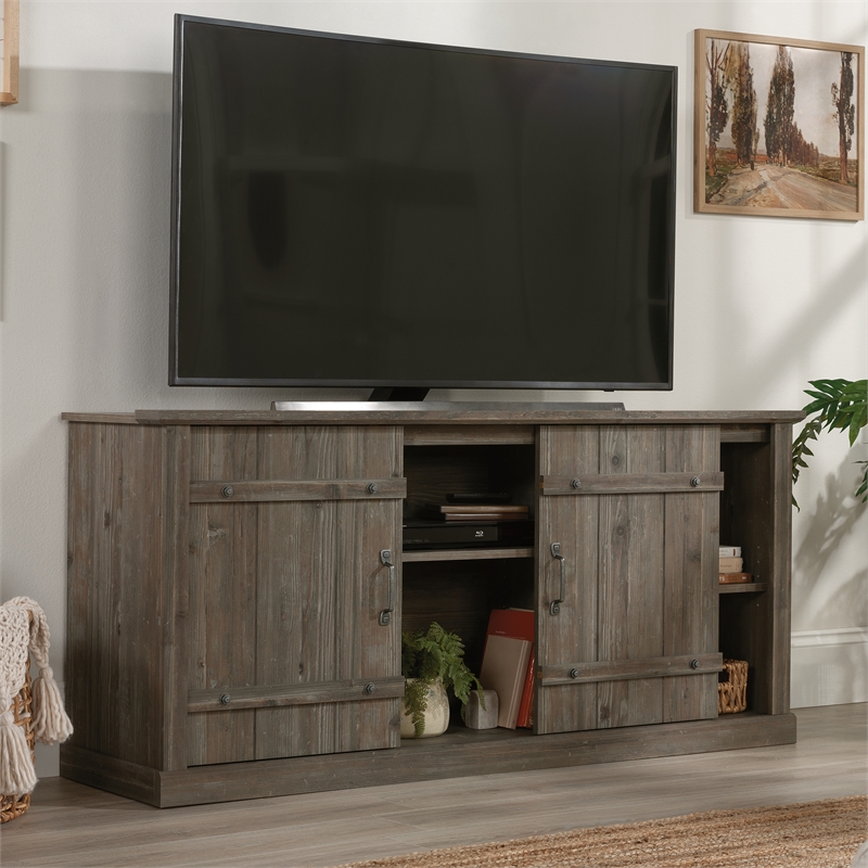 Sauder Select Engineered Wood Entertainment Credenza in Pebble Pine/Brown