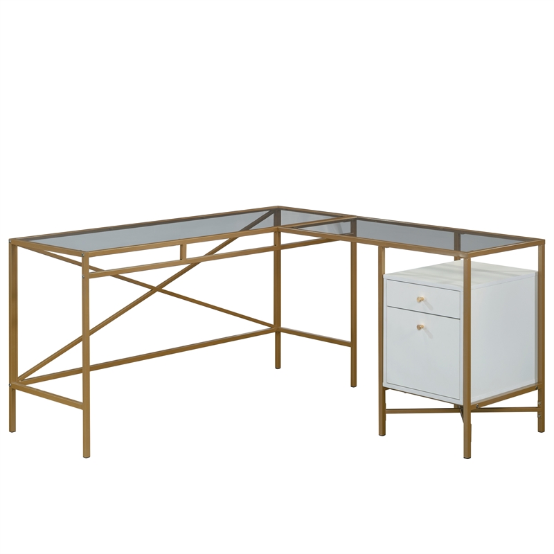 Sauder Harper Heights Engineered Wood L-Desk in White Finish