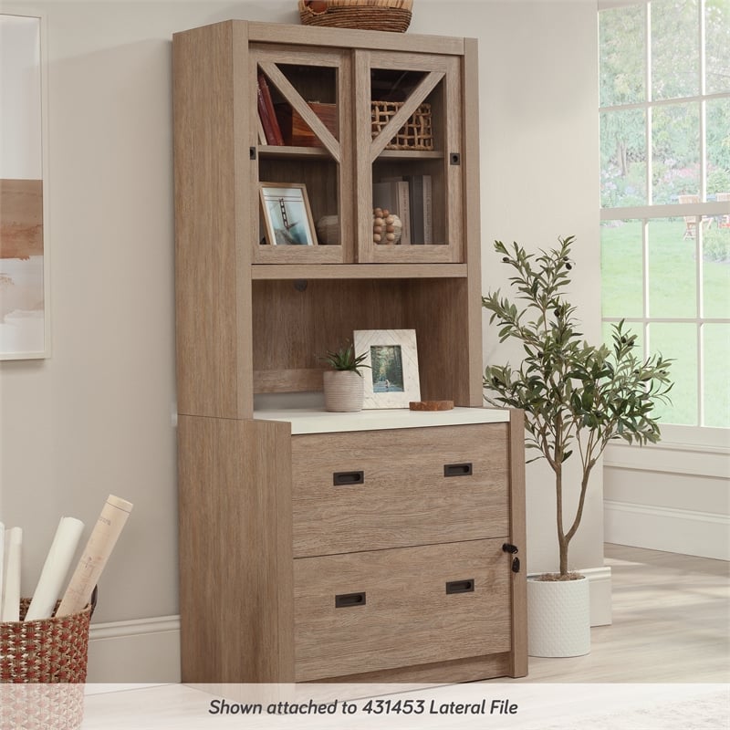 Sauder Dixon City Engineered Wood Library Hutch in Brushed Oak Finish