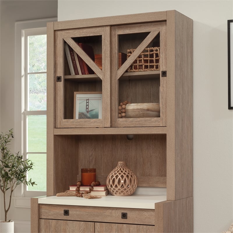 Sauder Dixon City Engineered Wood Library Hutch in Brushed Oak Finish