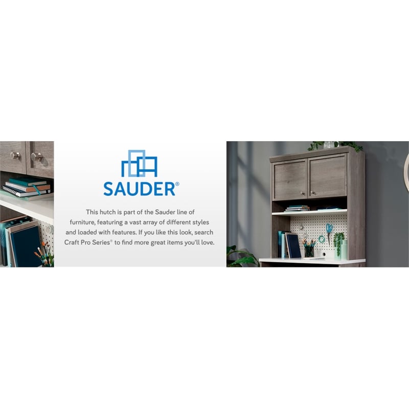 Sauder Craft Pro Engineered Wood Storage Hutch in Mystic Oak Finish