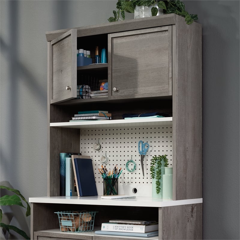 Sauder Craft Pro Engineered Wood Storage Hutch in Mystic Oak Finish