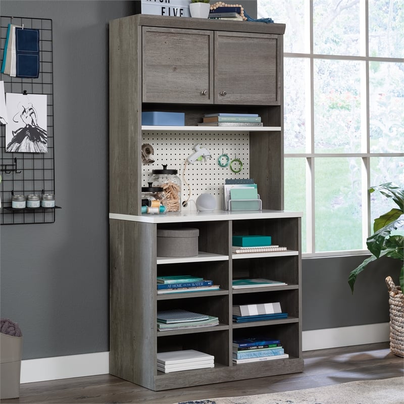Sauder Craft Pro Engineered Wood Storage Hutch in Mystic Oak Finish