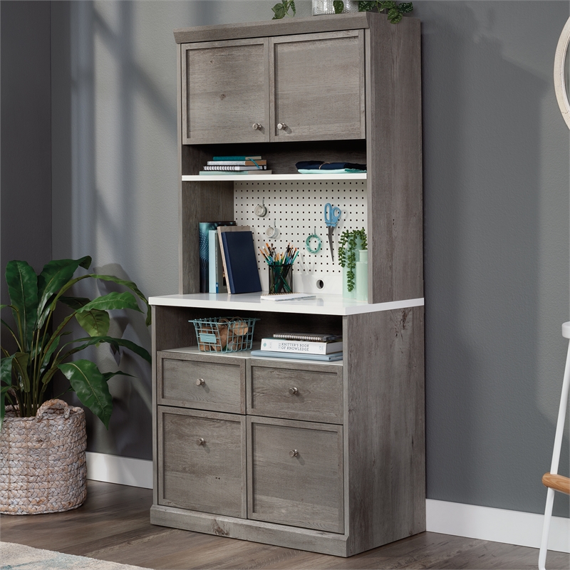Sauder Craft Pro Engineered Wood Storage Hutch in Mystic Oak Finish