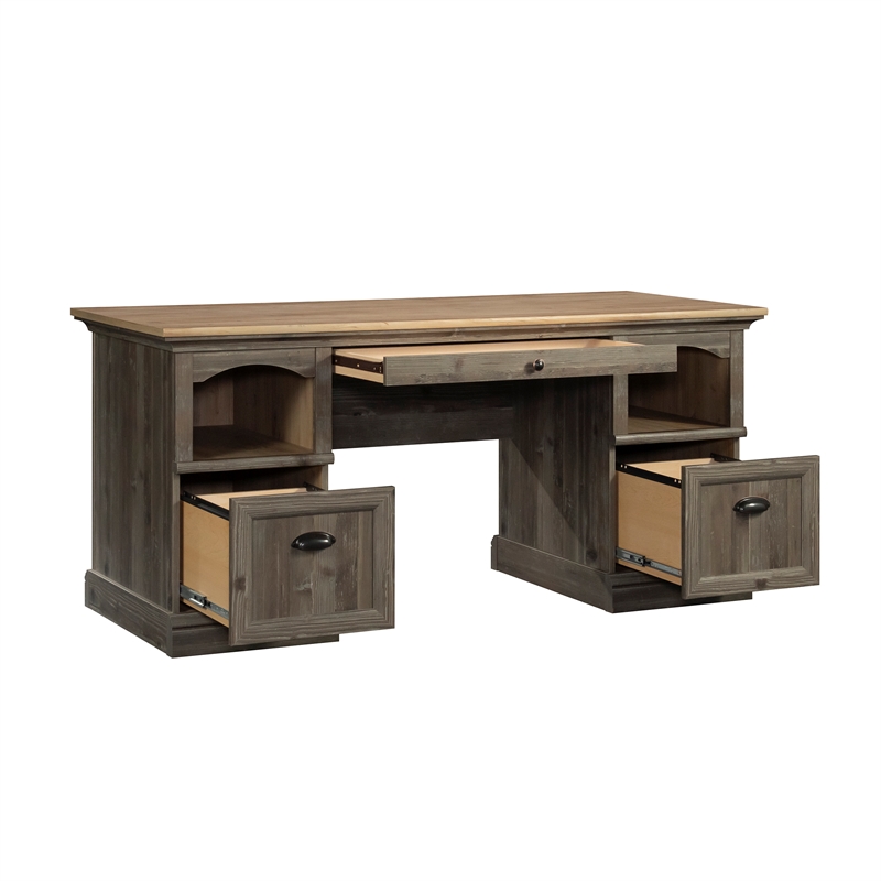 Sauder Sonnet Springs Engineered Wood Executive Desk in Pebble Pine