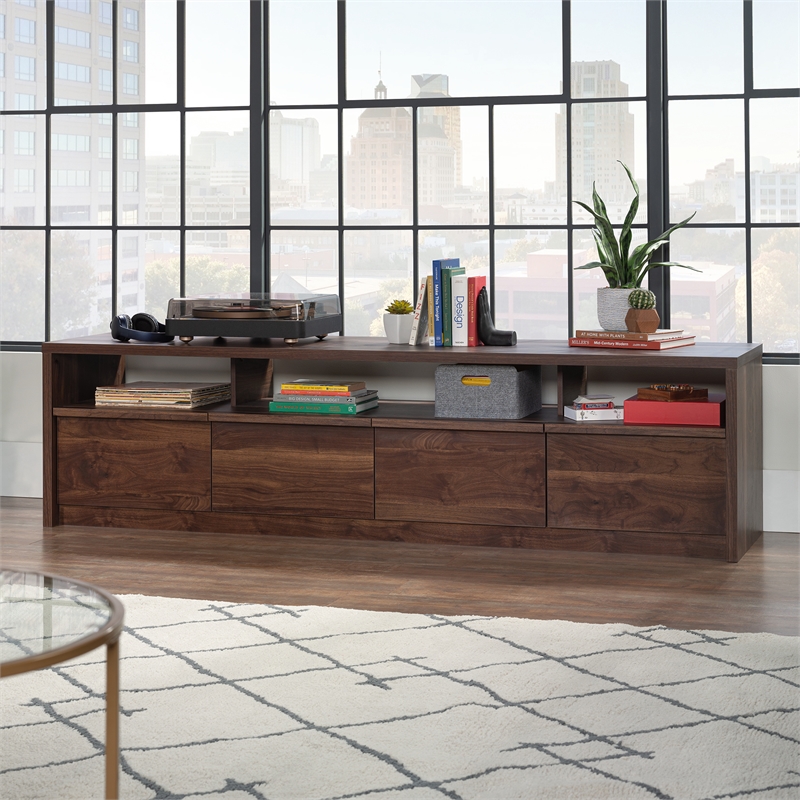 Sauder Harvey Park Engineered Wood Credenza in Grand Walnut Finish