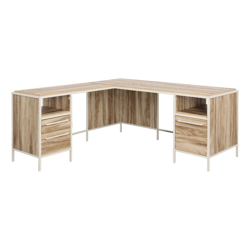 Sauder Nova Loft Engineered Wood L-Desk in Kiln Acacia/Brown Finish