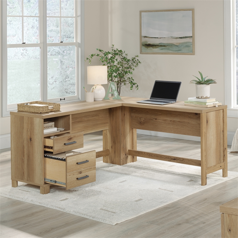 Sauder Rosedale Ranch Farmhouse Engineered Wood L-Desk in Timber Oak