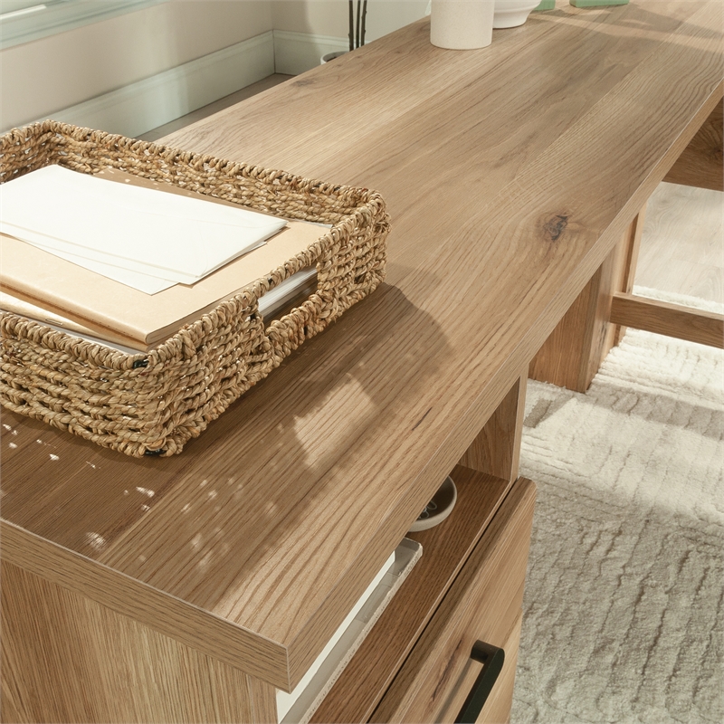 Sauder Rosedale Ranch Farmhouse Engineered Wood L-Desk in Timber Oak