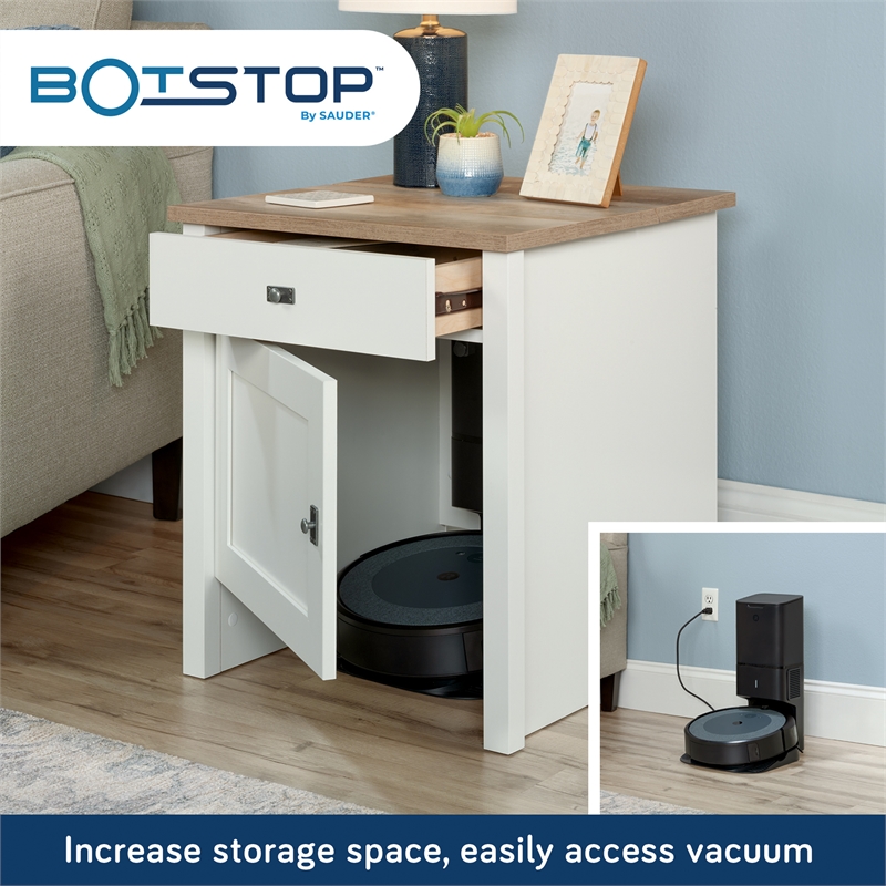 Sauder Cottage Road Engineered Wood BotStop Side Table in Soft White Finish