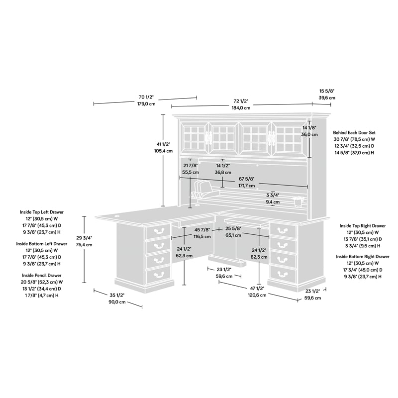 Sauder Heritage Hill Engineered Wood L-Desk with Hutch in Classic Cherry Finish