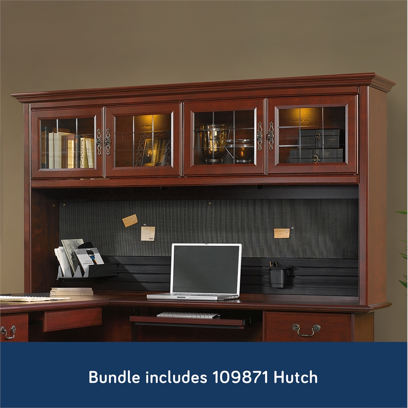Sauder Heritage Hill Engineered Wood L-Desk with Hutch in Classic Cherry Finish
