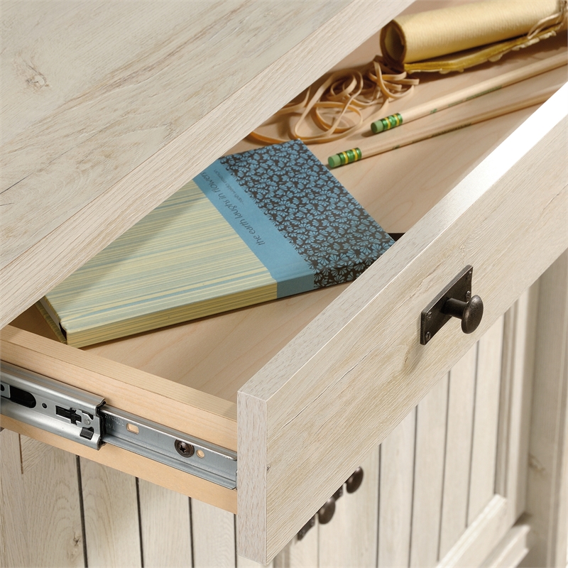 Sauder Costa Engineered Wood Library with Hutch in Chalked Chestnut Finish