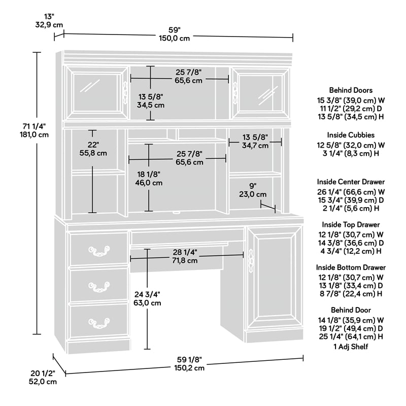 Sauder Heritage Hill Engineered Wood Desk with Hutch in Classic Cherry Finish