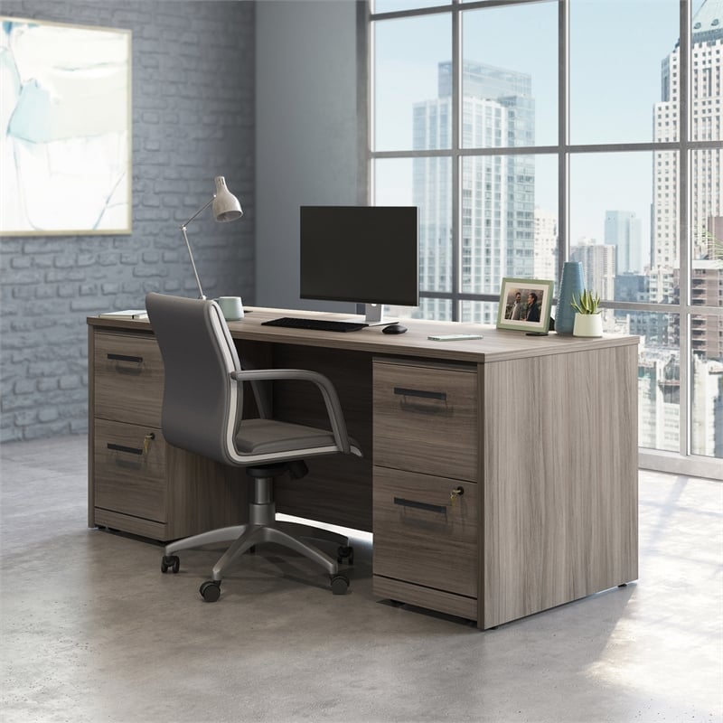 Sauder Affirm Engineered Wood 72 x 30 Desk and Mobile File Suite in Hudson Elm