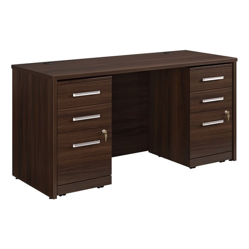 Affirm 60 inch Desk 3 Drawer Ped in a Noble Elm Finish
