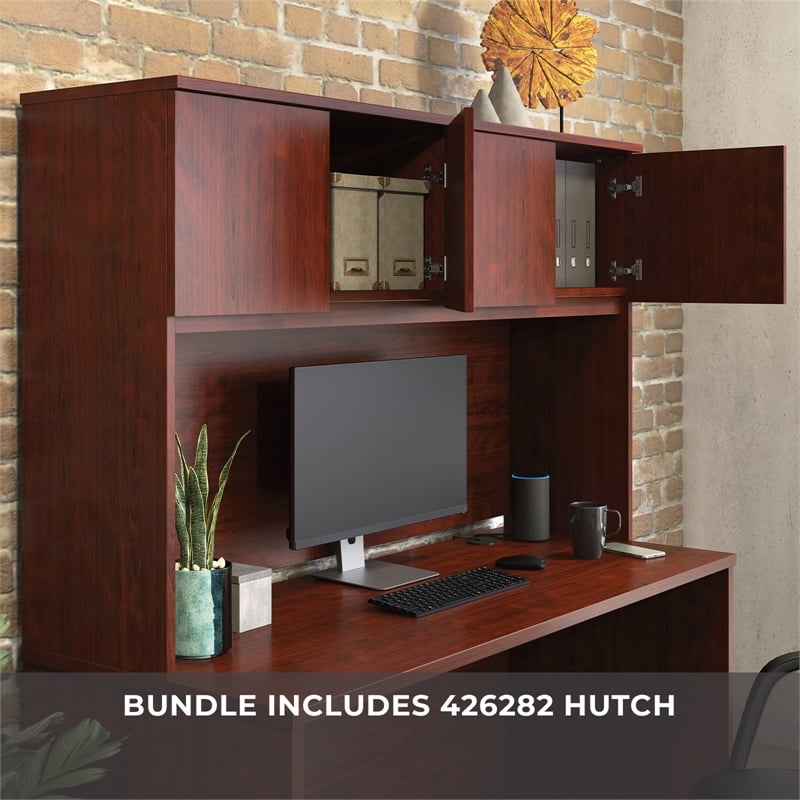 Sauder Affirm Engineered Wood Office Desk with Hutch Set in Classic Cherry
