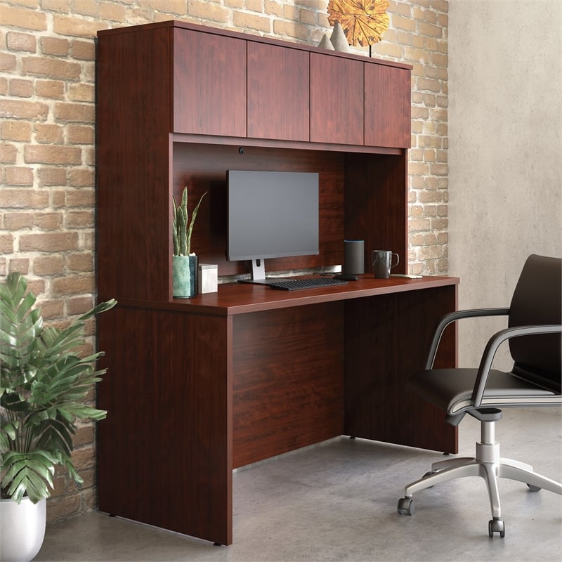 Sauder Affirm Engineered Wood Office Desk with Hutch Set in Classic Cherry