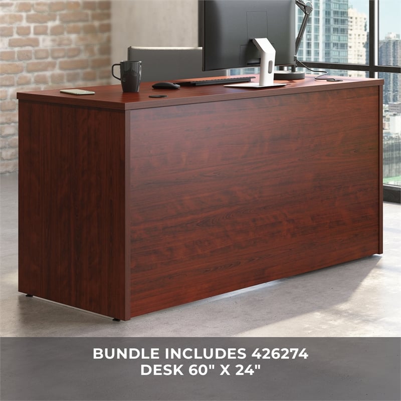 Sauder Affirm Engineered Wood Office Desk with Hutch Set in Classic Cherry
