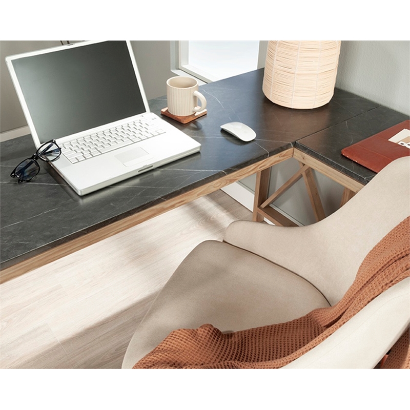 Sauder Newberry Lane Engineered Wood L-Shaped Desk in Khaki Pine