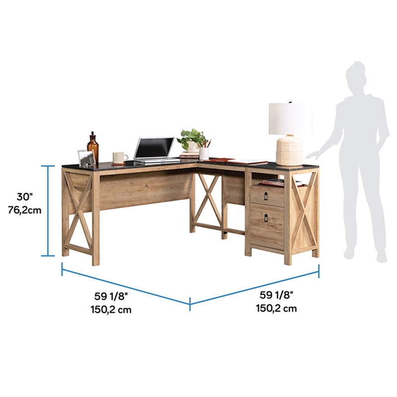 Sauder Newberry Lane Engineered Wood L-Shaped Desk in Khaki Pine