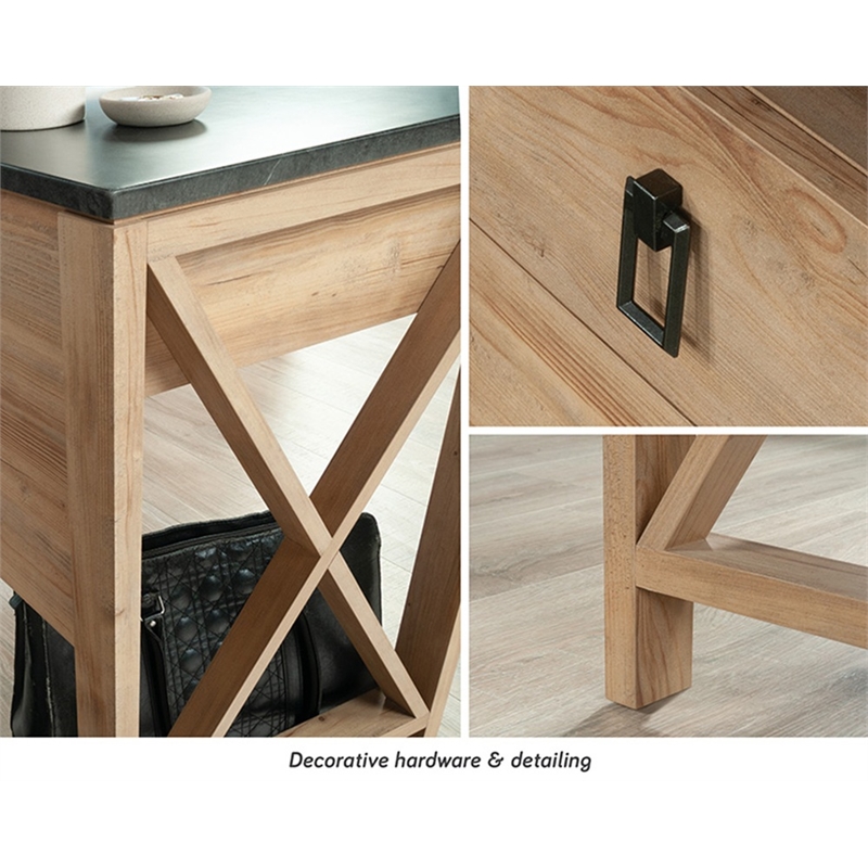 Sauder Newberry Lane Engineered Wood L-Shaped Desk in Khaki Pine