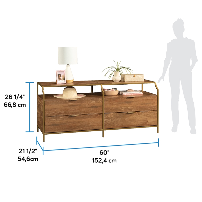 Sauder International Lux 4-Drawers Dresser Sindoori Mango