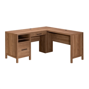 Sauder Pacific View L Desk Saddle Walnut finish