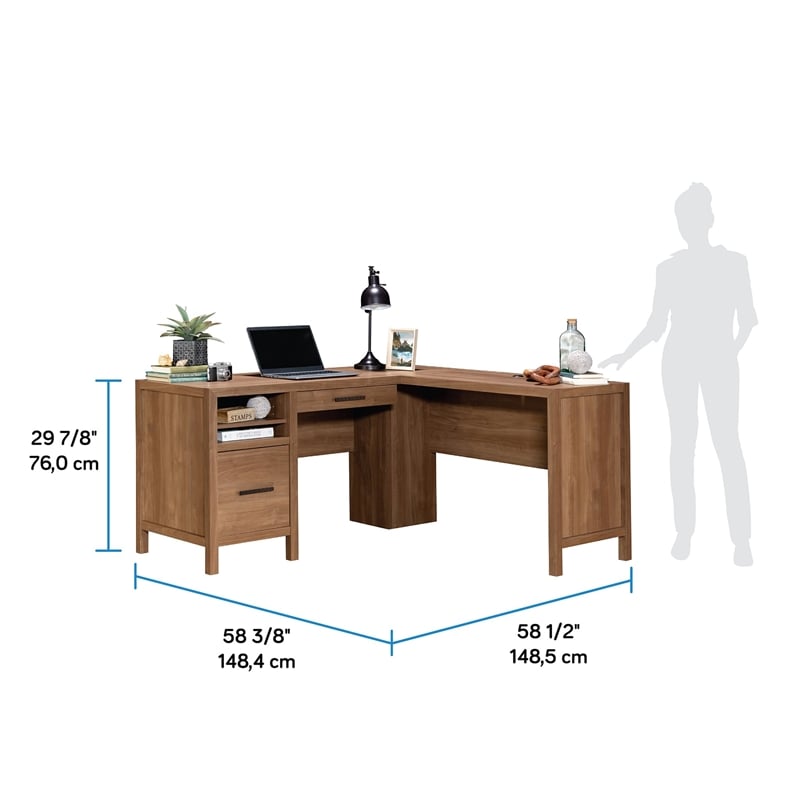 Sauder Pacific View L Desk Saddle Walnut finish