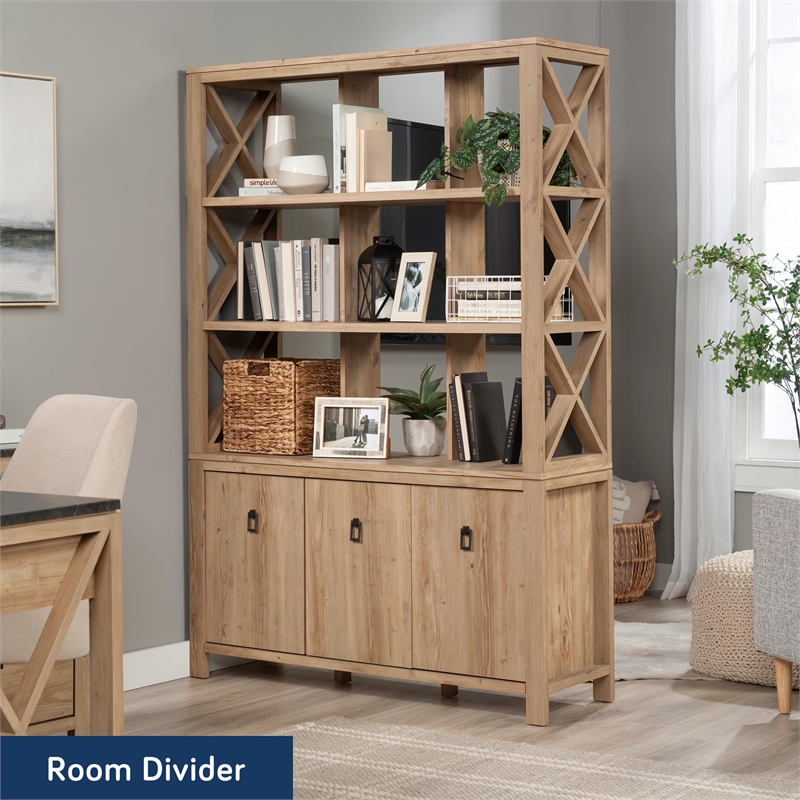 Sauder Newberry Lane Storage Organizer Khaki Pine Finish