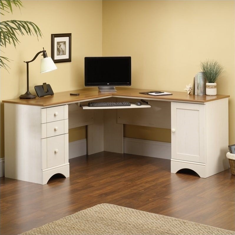 Corner Computer Desk in Antiqued White - 403793