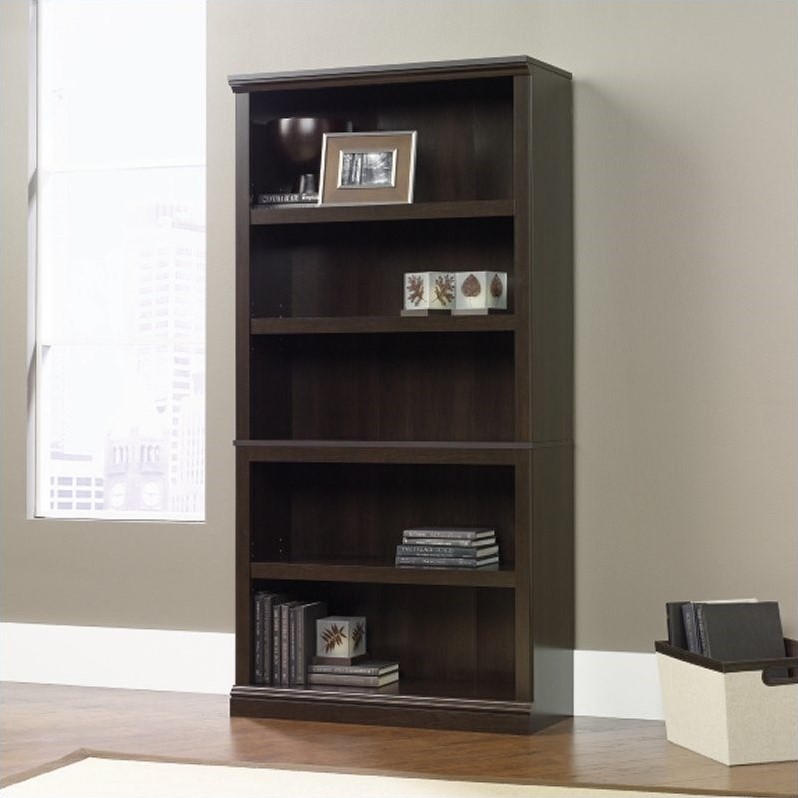Sauder Select 5 Shelf Wood Bookcase in Cinnamon Cherry